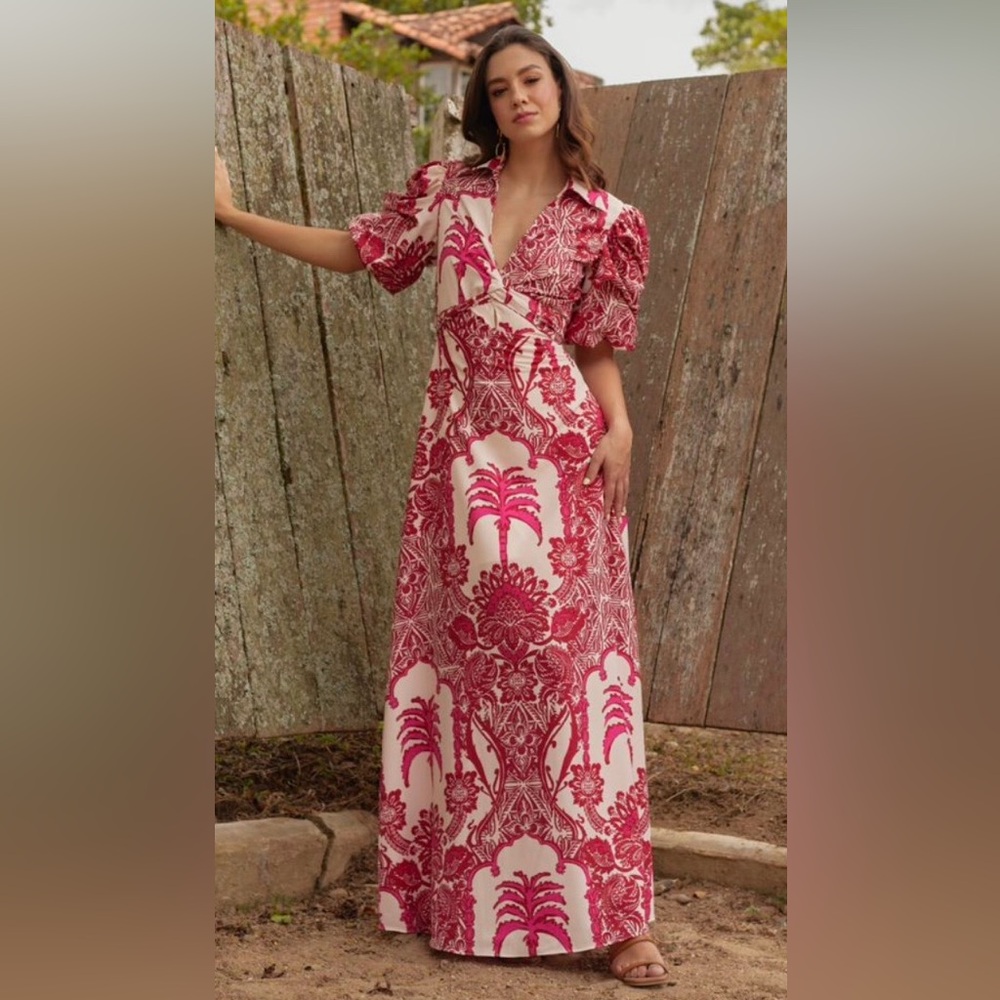 Floral Maxi Dress in Red and Cream